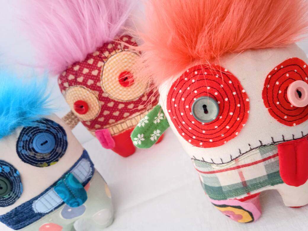 Collectable vegan friendly, recycled fabric dolls.