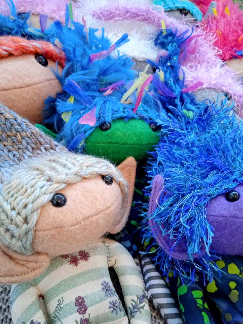 Collectable artist dolls pixies with knitted hats