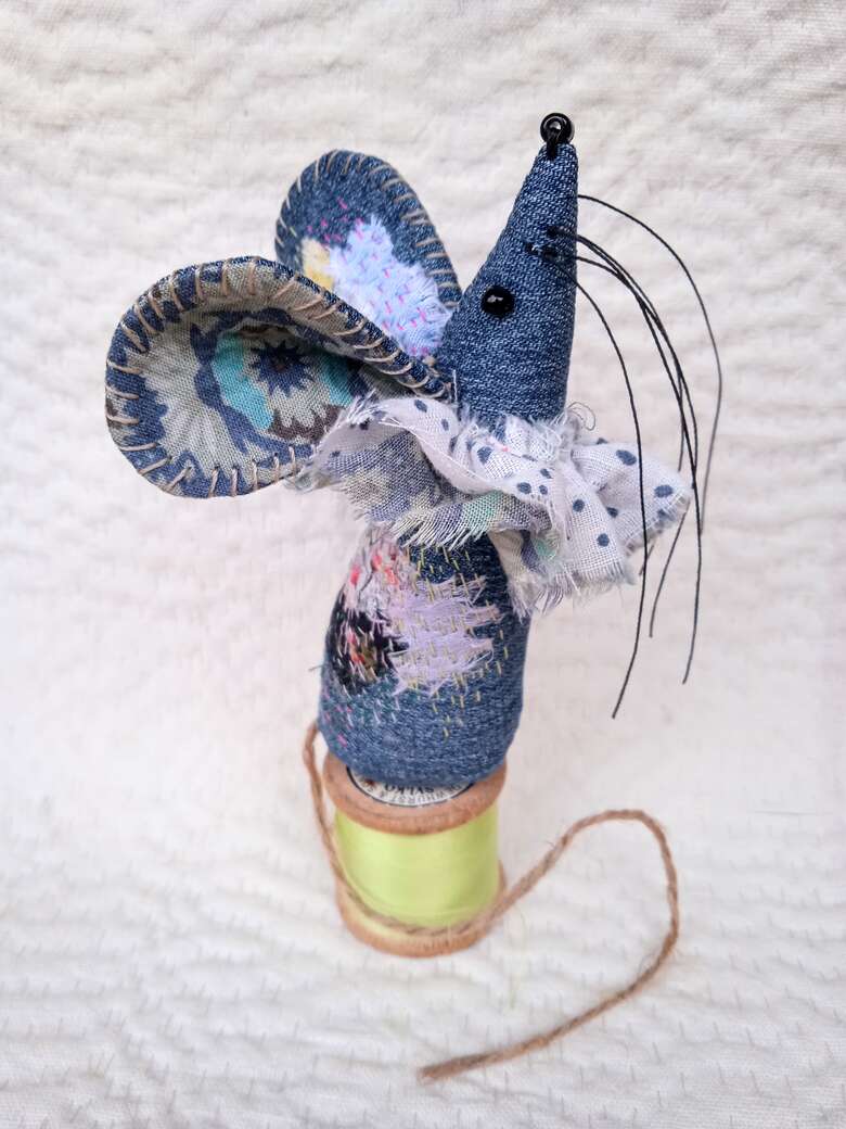 Recycled denim Church Mouse Free hand sewing tutorial and pattern Green Puppy Club exclusive