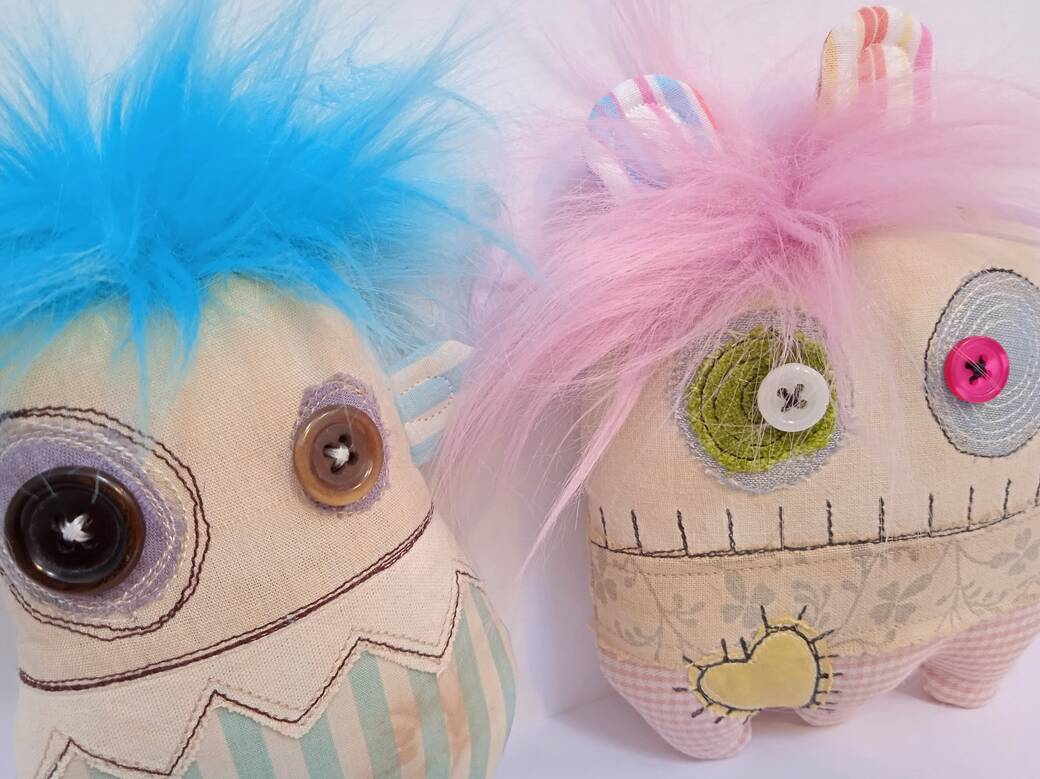 Scrappy monster fabric dolls