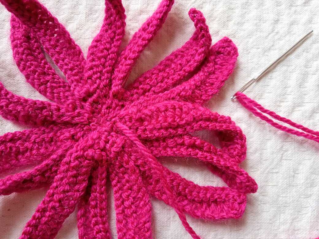 Wall Flowers, knitted flowers, petals gather centre ring.